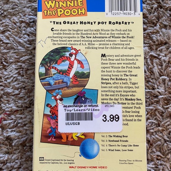 WINNIE THE POOH - THE GREAT HONEY POT ROBBERY VHS - Picture 2 of 2